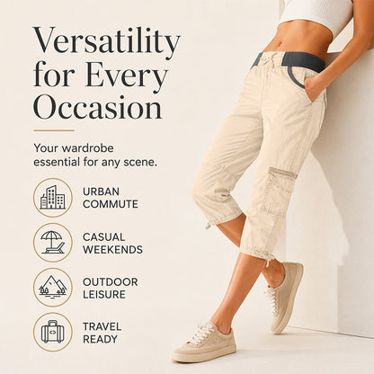 👖55% OFF NOW ! ✨Women's High-Waist Cargo Capri Pants – Breathable Cotton with Utility Pockets, Adjustable Cuffs Casual Summer Trousers