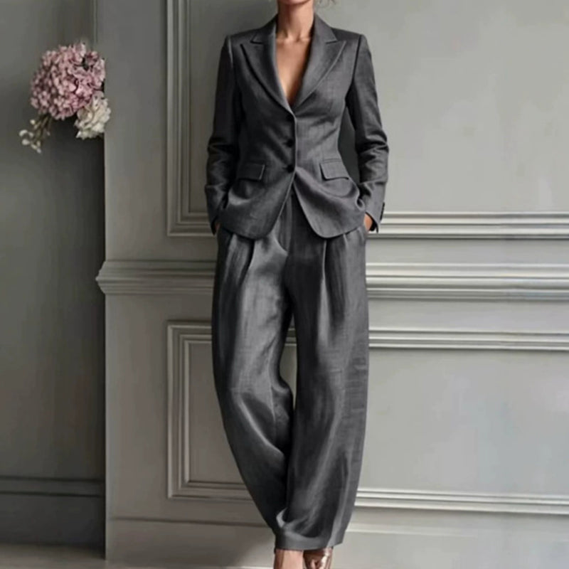 📢📢50% OFF Limited Time!!🍂🧥Seasonal Style - Casual 2-Piece Blazer & Trousers – Breezy Comfort & Clean Silhouette for Autumn