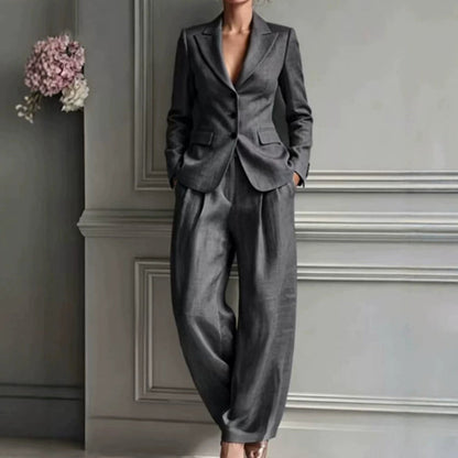 📢📢50% OFF Limited Time!!🍂🧥Seasonal Style - Casual 2-Piece Blazer & Trousers – Breezy Comfort & Clean Silhouette for Autumn