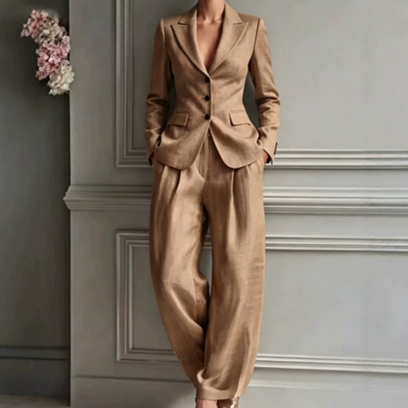 📢📢50% OFF Limited Time!!🍂🧥Seasonal Style - Casual 2-Piece Blazer & Trousers – Breezy Comfort & Clean Silhouette for Autumn