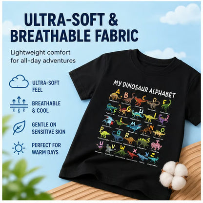 🔥🎁 New Arrival: Half-Price Offer 🔥 Children's T-shirt with Dinosaur and Letter PrintsKids Dinosaur Alphabet Graphic T-Shirt