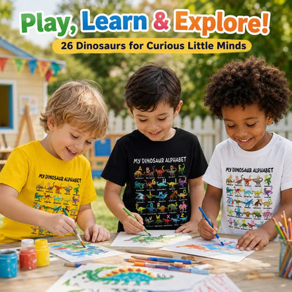🔥🎁 New Arrival: Half-Price Offer 🔥 Children's T-shirt with Dinosaur and Letter PrintsKids Dinosaur Alphabet Graphic T-Shirt