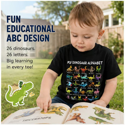🔥🎁 New Arrival: Half-Price Offer 🔥 Children's T-shirt with Dinosaur and Letter PrintsKids Dinosaur Alphabet Graphic T-Shirt