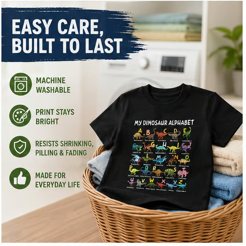 🔥🎁 New Arrival: Half-Price Offer 🔥 Children's T-shirt with Dinosaur and Letter PrintsKids Dinosaur Alphabet Graphic T-Shirt