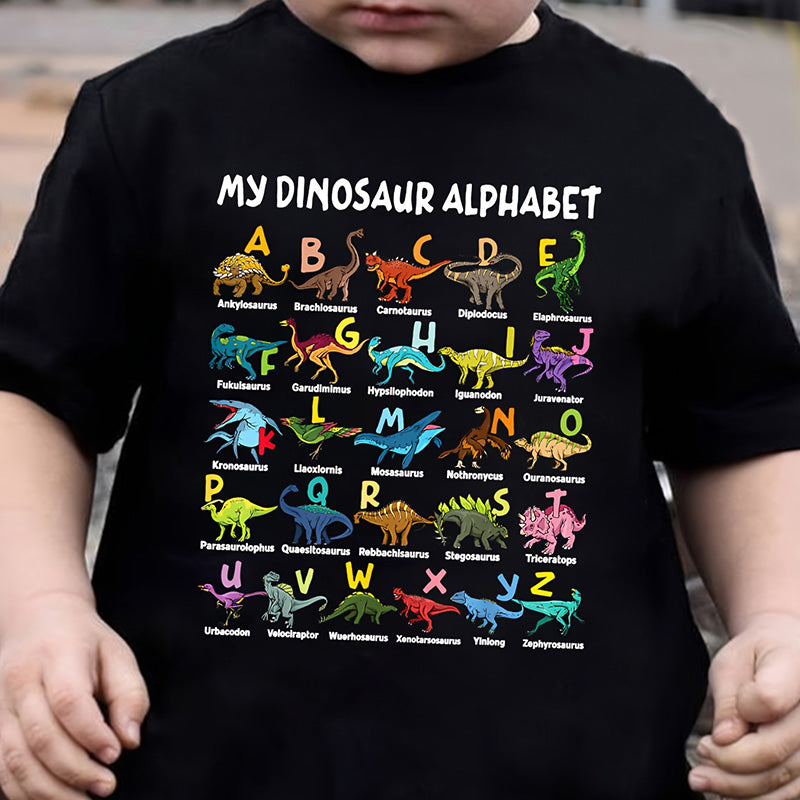 🔥🎁 New Arrival: Half-Price Offer 🔥 Children's T-shirt with Dinosaur and Letter PrintsKids Dinosaur Alphabet Graphic T-Shirt