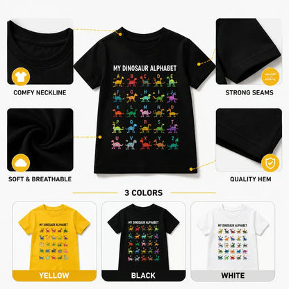 🔥🎁 New Arrival: Half-Price Offer 🔥 Children's T-shirt with Dinosaur and Letter PrintsKids Dinosaur Alphabet Graphic T-Shirt