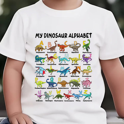 🔥🎁 New Arrival: Half-Price Offer 🔥 Children's T-shirt with Dinosaur and Letter PrintsKids Dinosaur Alphabet Graphic T-Shirt