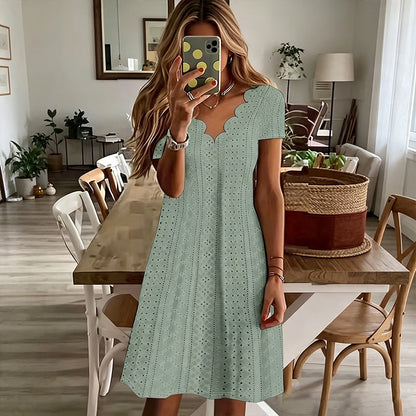 👗Top Pick - V-Neck Eyelet Dress with Scallop Trim – Lightweight & Romantic for Garden Parties or Brunch 🌿
