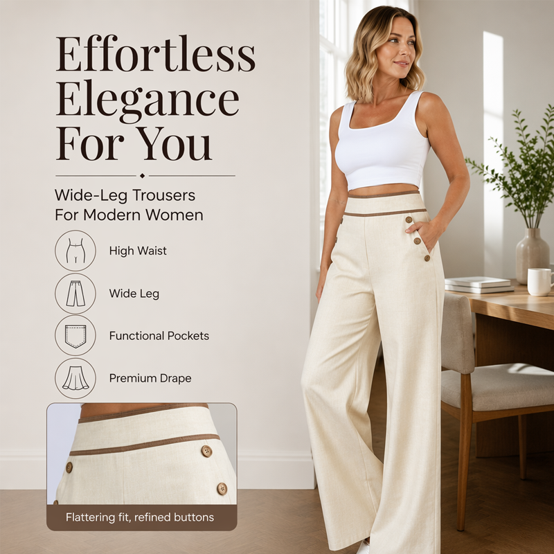 ⏰️Limited-Time Offer🛍️Women's High-Waisted, Highly Stretchy Wide-Leg Pants with Contrast-Color Piping