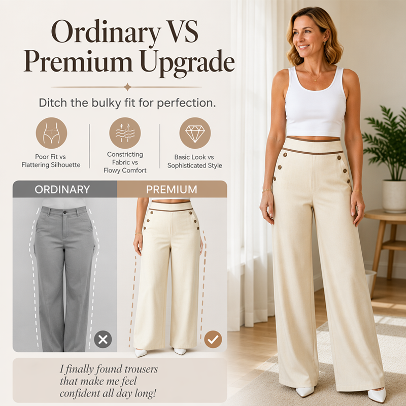 ⏰️Limited-Time Offer🛍️Women's High-Waisted, Highly Stretchy Wide-Leg Pants with Contrast-Color Piping