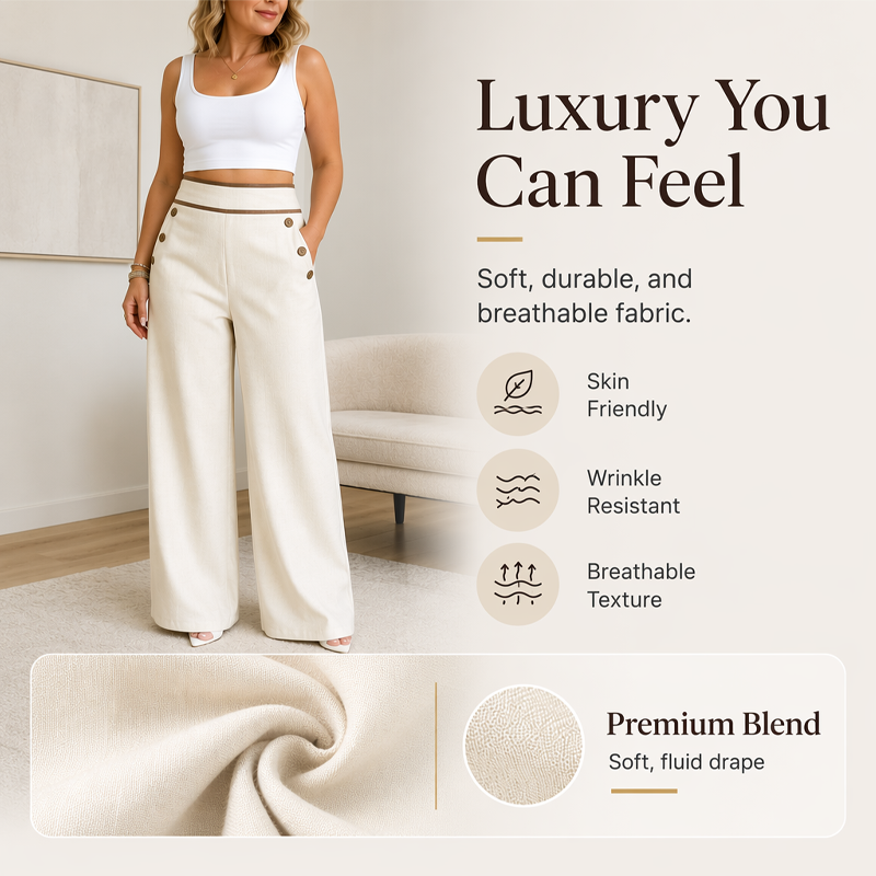 ⏰️Limited-Time Offer🛍️Women's High-Waisted, Highly Stretchy Wide-Leg Pants with Contrast-Color Piping