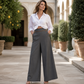 ⌛Limited-Time 50% Off🛍️Women's High-Waisted, Highly Stretchy Wide-Leg Pants with Contrast-Color Piping
