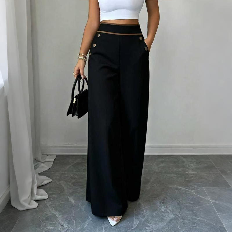 ⌛Limited-Time 50% Off🛍️Women's High-Waisted, Highly Stretchy Wide-Leg Pants with Contrast-Color Piping