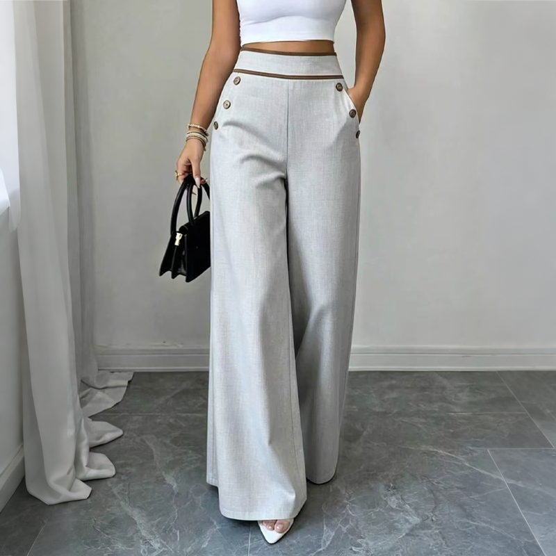 ⌛Limited-Time 50% Off🛍️Women's High-Waisted, Highly Stretchy Wide-Leg Pants with Contrast-Color Piping