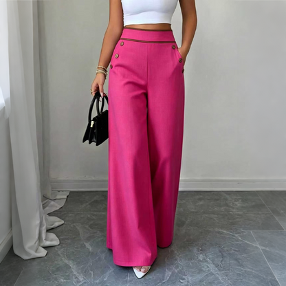 ⏰️Limited-Time Offer🛍️Women's High-Waisted, Highly Stretchy Wide-Leg Pants with Contrast-Color Piping