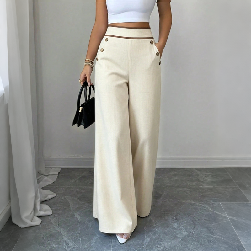 ⏰️Limited-Time Offer🛍️Women's High-Waisted, Highly Stretchy Wide-Leg Pants with Contrast-Color Piping