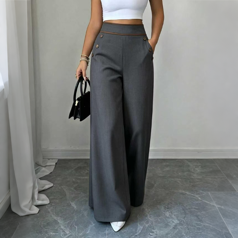 ⌛Limited-Time 50% Off🛍️Women's High-Waisted, Highly Stretchy Wide-Leg Pants with Contrast-Color Piping