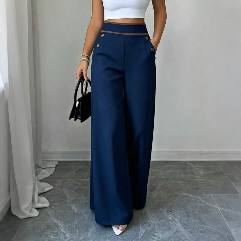 ⌛Limited-Time 50% Off🛍️Women's High-Waisted, Highly Stretchy Wide-Leg Pants with Contrast-Color Piping