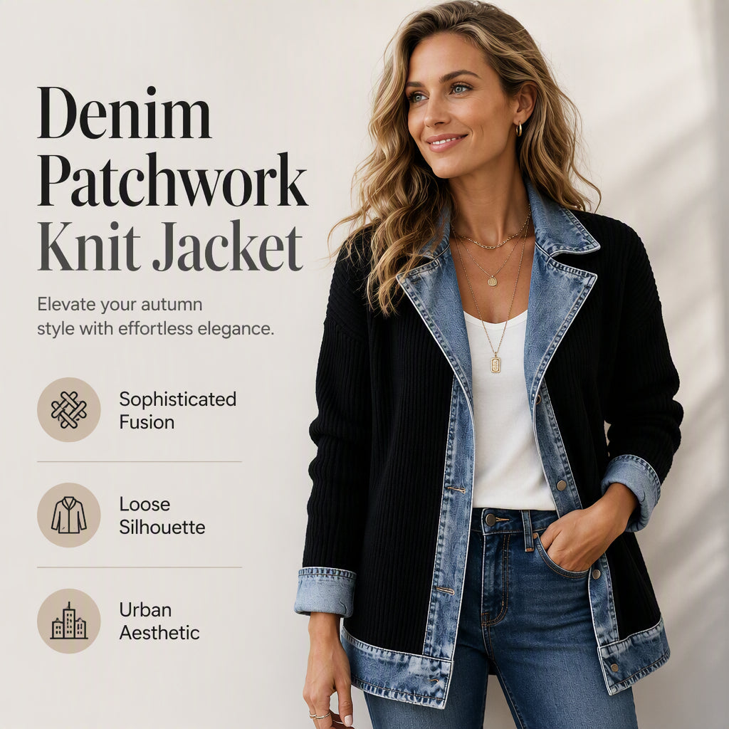 🌸LAST DAY SPECIAL PRICE!!🌸Women’s Elegant Denim Spliced Ribbed Knit Coat