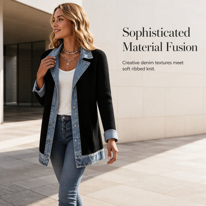 🌸LAST DAY SPECIAL PRICE!!🌸Women’s Elegant Denim Spliced Ribbed Knit Coat