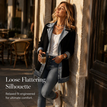 🌸LAST DAY SPECIAL PRICE!!🌸Women’s Elegant Denim Spliced Ribbed Knit Coat