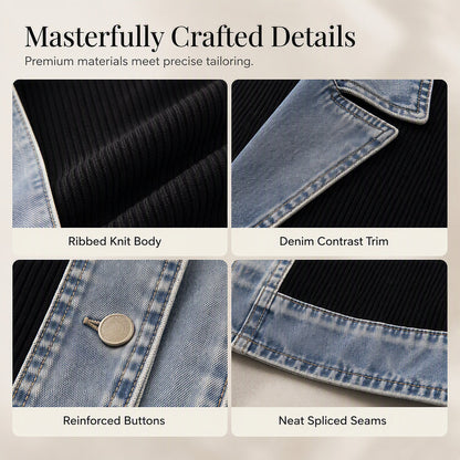 🌸LAST DAY SPECIAL PRICE!!🌸Women’s Elegant Denim Spliced Ribbed Knit Coat