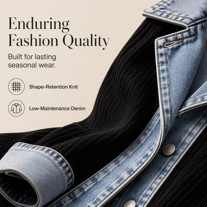 🌸LAST DAY SPECIAL PRICE!!🌸Women’s Elegant Denim Spliced Ribbed Knit Coat
