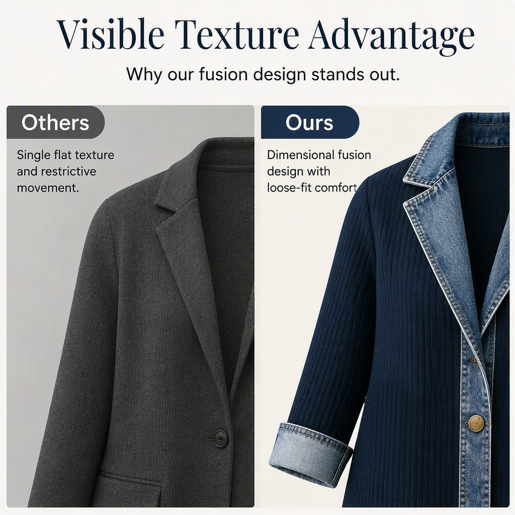 🌸LAST DAY SPECIAL PRICE!!🌸Women’s Elegant Denim Spliced Ribbed Knit Coat