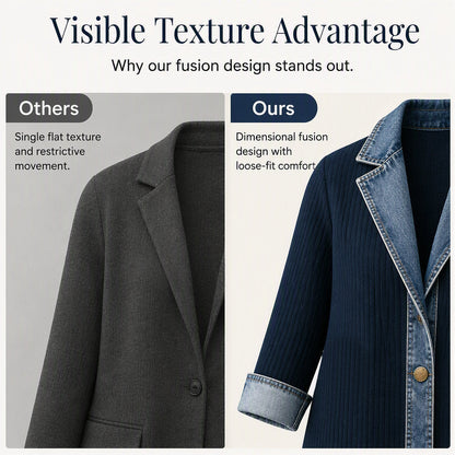 🌸LAST DAY SPECIAL PRICE!!🌸Women’s Elegant Denim Spliced Ribbed Knit Coat
