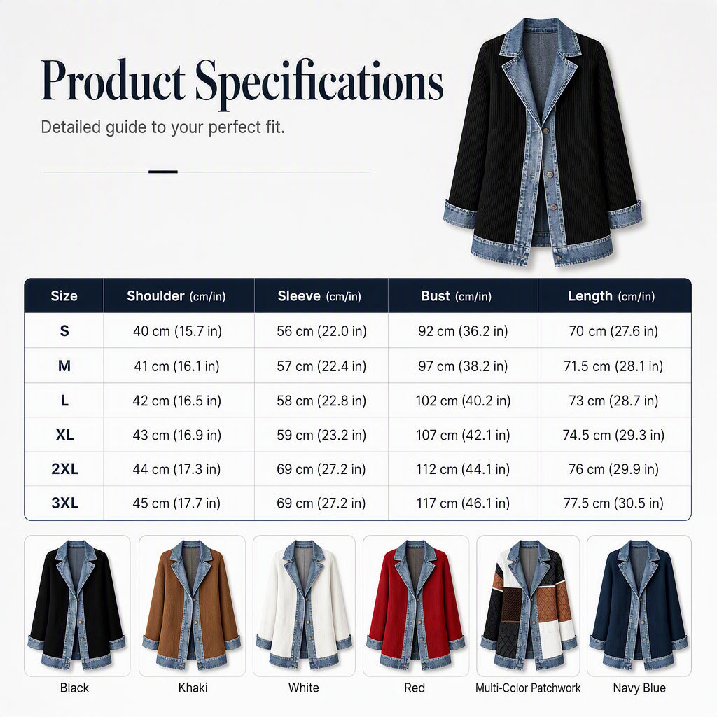 🌸LAST DAY SPECIAL PRICE!!🌸Women’s Elegant Denim Spliced Ribbed Knit Coat