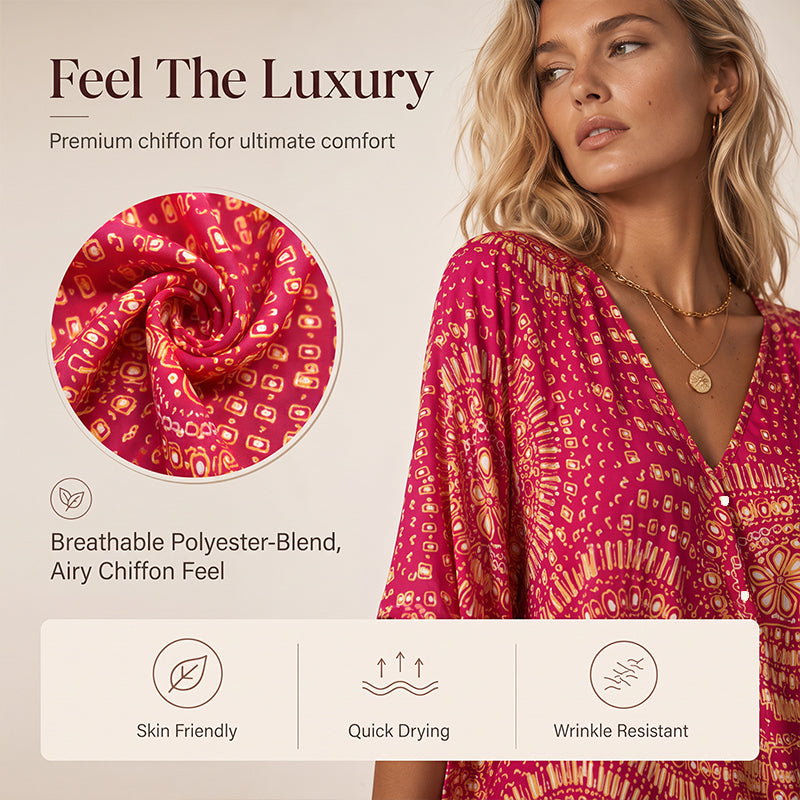 📢📢 Last Day Special Price $19.99! ⭐Trending Now👚 Boho Print Batwing Sleeve Top – Flowing V-Neck & Effortless Bohemian Style