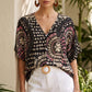 📢📢 Last Day Special Price $19.99! ⭐Trending Now👚 Boho Print Batwing Sleeve Top – Flowing V-Neck & Effortless Bohemian Style