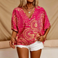 📢📢 Last Day Special Price $19.99! ⭐Trending Now👚 Boho Print Batwing Sleeve Top – Flowing V-Neck & Effortless Bohemian Style