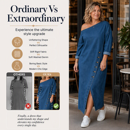 📢📢LIMITED-TIME 35%!!! ✨Newest 2026 Model🛍️Fresh Drop - Denim Off-Shoulder Dress – Relaxed Fit & Trendy Cut