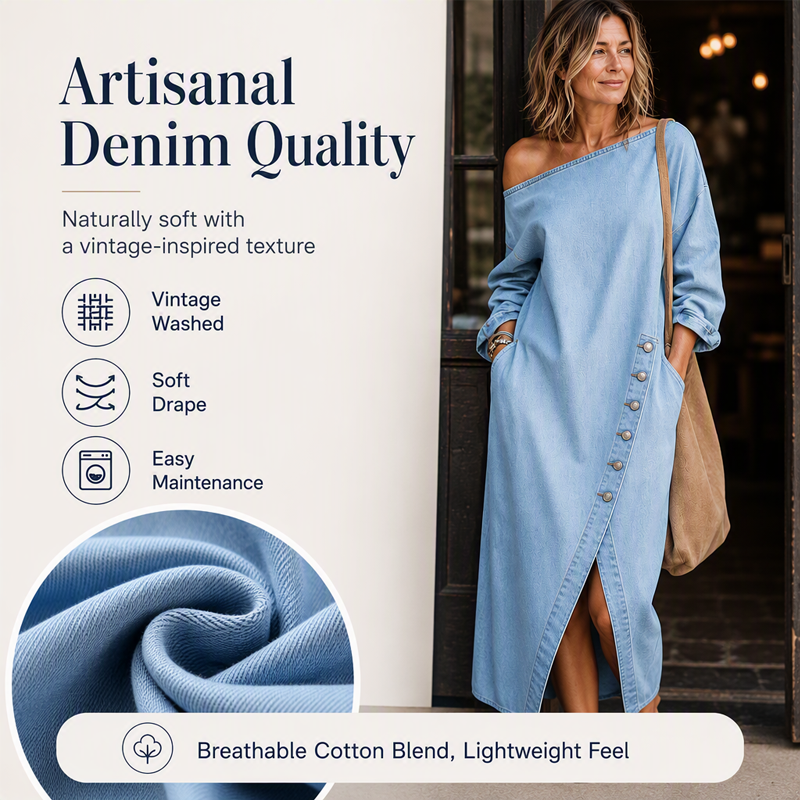 📢📢LIMITED-TIME 35%!!! ✨Newest 2026 Model🛍️Fresh Drop - Denim Off-Shoulder Dress – Relaxed Fit & Trendy Cut