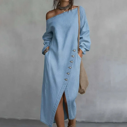📢📢LIMITED-TIME 35%!!! ✨Newest 2026 Model🛍️Fresh Drop - Denim Off-Shoulder Dress – Relaxed Fit & Trendy Cut