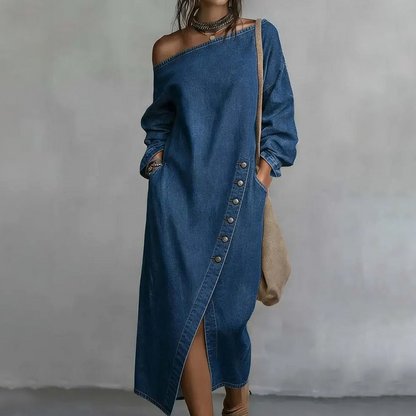 📢📢LIMITED-TIME 35%!!! ✨Newest 2026 Model🛍️Fresh Drop - Denim Off-Shoulder Dress – Relaxed Fit & Trendy Cut