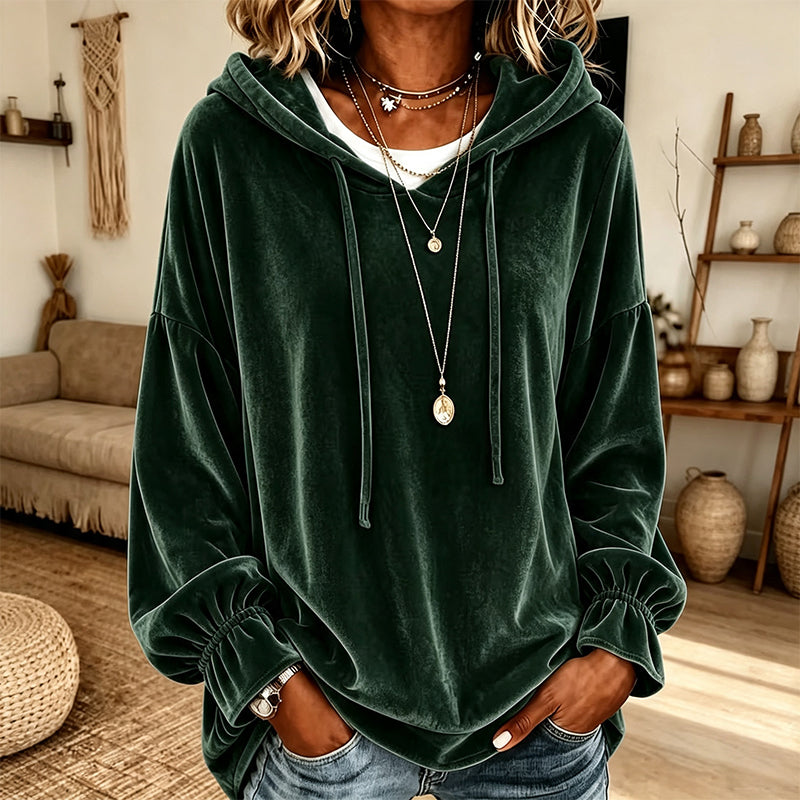 Bestseller🏆👚 Velvet Hooded Pullover – Luxe Texture & All-Day Comfort for Every Look