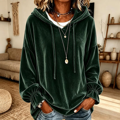 Bestseller🏆👚 Velvet Hooded Pullover – Luxe Texture & All-Day Comfort for Every Look