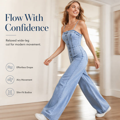 🥳2026 HOT SALE FREE SHIPPING🥳💞 Women Spaghetti Strap Wide Leg Denim Jumpsuit