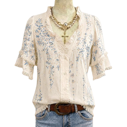 🥳2026 HOT SALE FREE SHIPPING🥳💞 Women's Floral Print Ruffled V-Neck Top