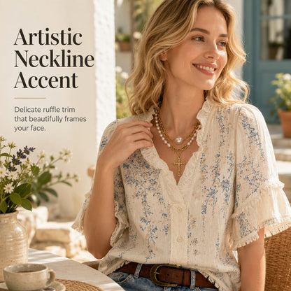 🥳2026 HOT SALE FREE SHIPPING🥳💞 Women's Floral Print Ruffled V-Neck Top