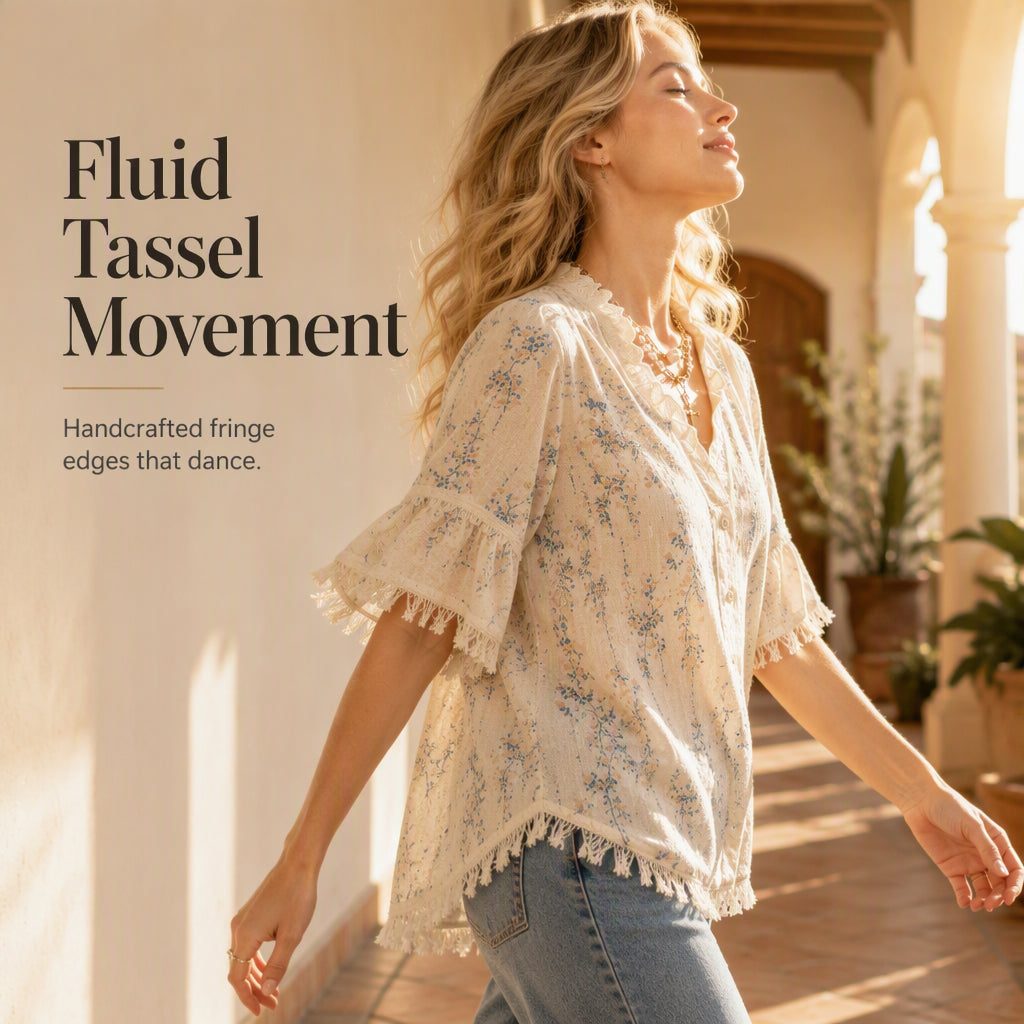 🥳2026 HOT SALE FREE SHIPPING🥳💞 Women's Floral Print Ruffled V-Neck Top