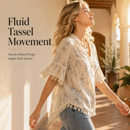 🥳2026 HOT SALE FREE SHIPPING🥳💞 Women's Floral Print Ruffled V-Neck Top