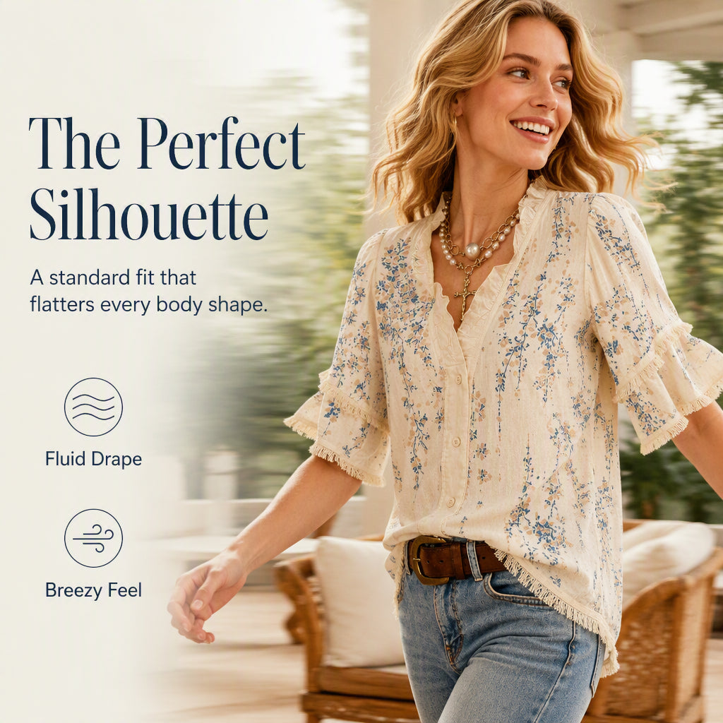 🥳2026 HOT SALE FREE SHIPPING🥳💞 Women's Floral Print Ruffled V-Neck Top