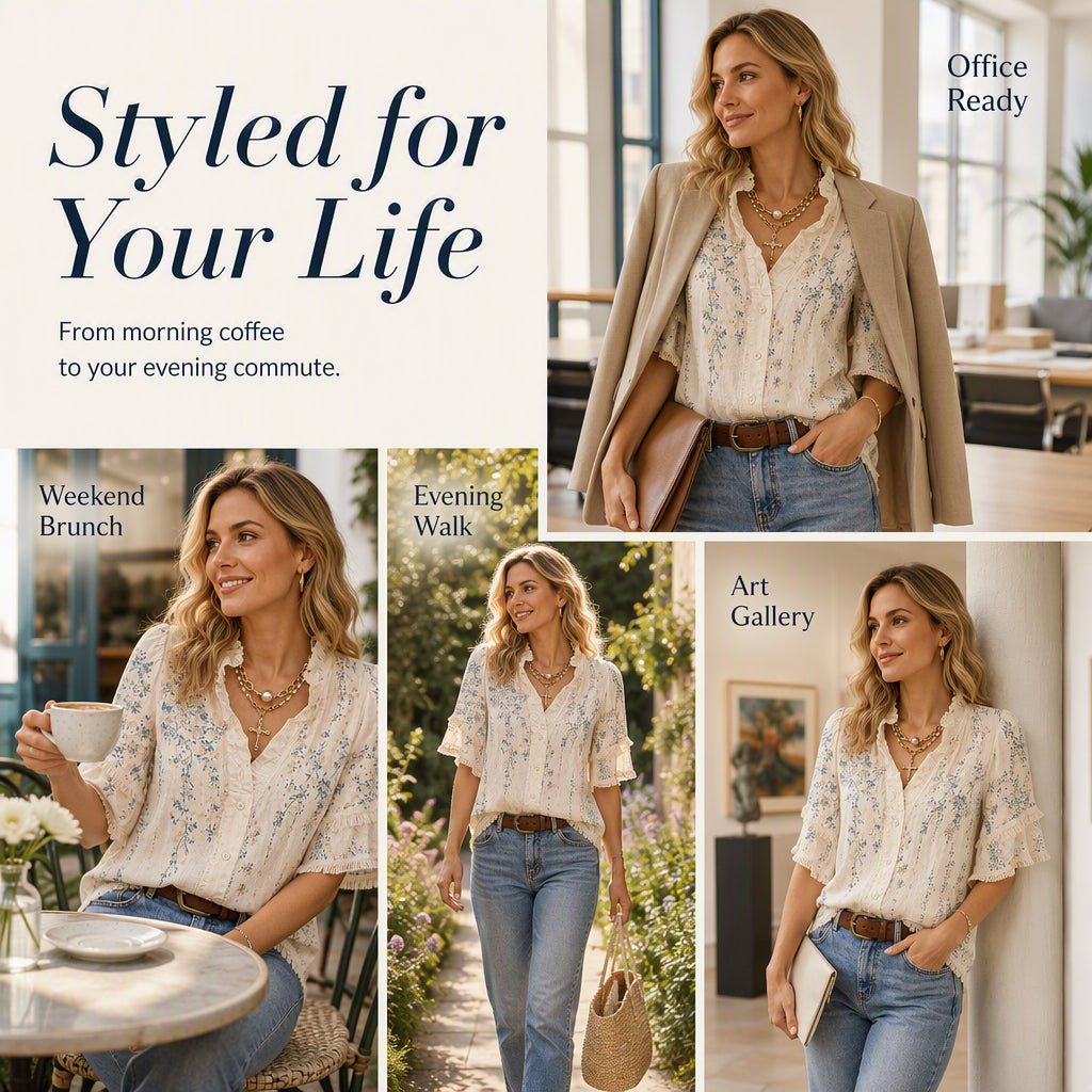 🥳2026 HOT SALE FREE SHIPPING🥳💞 Women's Floral Print Ruffled V-Neck Top