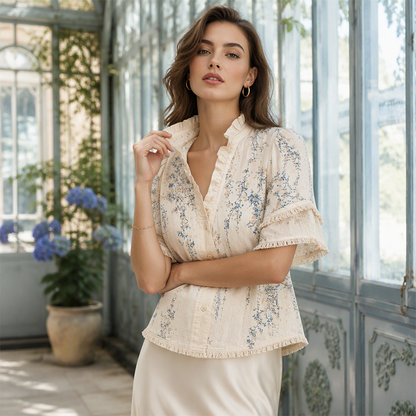 🥳2026 HOT SALE FREE SHIPPING🥳💞 Women's Floral Print Ruffled V-Neck Top