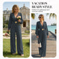 ⌛Limited-Time Discount !☀️New Arrivals - V-Neck Belted Jumpsuit with Flowing Wide-Leg