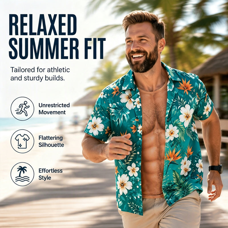 🎁2026 New Arrivals Free Shipping💥Men Hawaiian Shirt Tropical Floral Print Short Sleeve Casual Beach Button Down Shirt