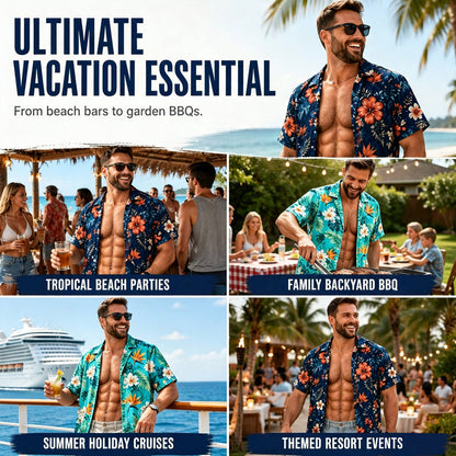 🎁2026 New Arrivals Free Shipping💥Men Hawaiian Shirt Tropical Floral Print Short Sleeve Casual Beach Button Down Shirt